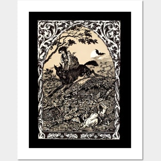 Witch Riding Devil Wolf Vintage Illustration Zuber Tarot Posters and Art